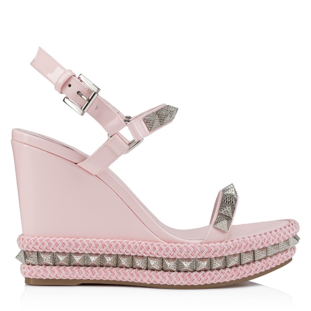 Christian Louboutin Pyraclou 110 Poupee Pink Platform Wedge Sandal Heel 39, 8us - Picture 2 of 3